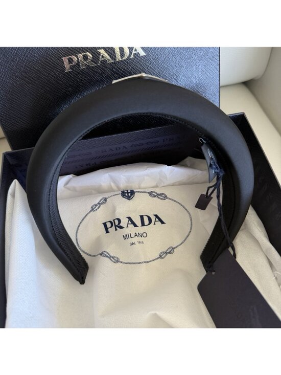 NWT PRADA Triangle logo hair accessory Hair band head band Nylon Black main image 6
